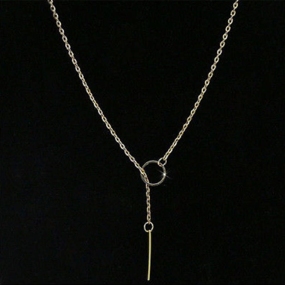 Circle And Bar Closure Lariat Necklace - Picture 3 of 5